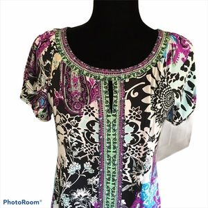 ECI dress short sleeve beaded keyhole neck S 10
